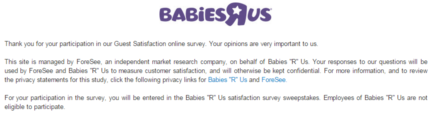 babiesrus feedback survey