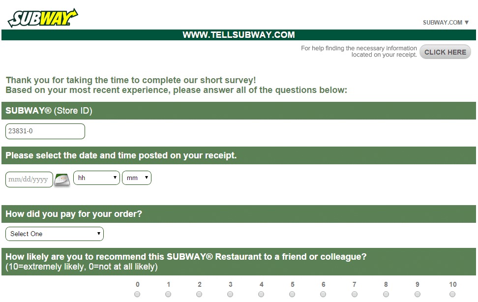 www.tellsubway.com customer satisfaction survey