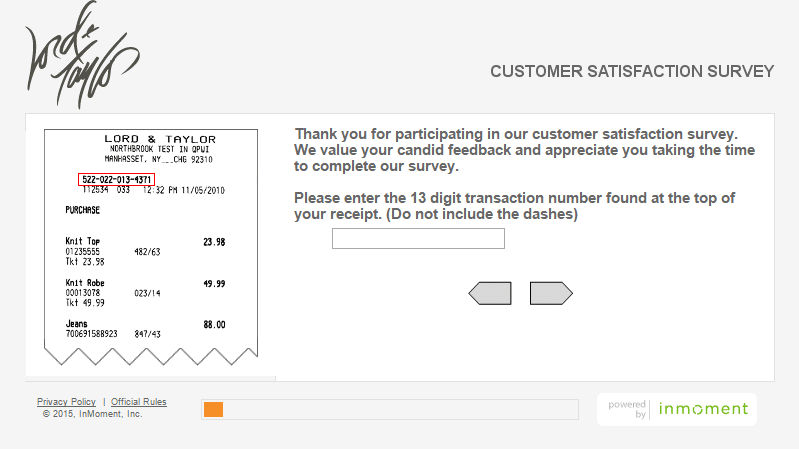 lord and taylor customer service survey