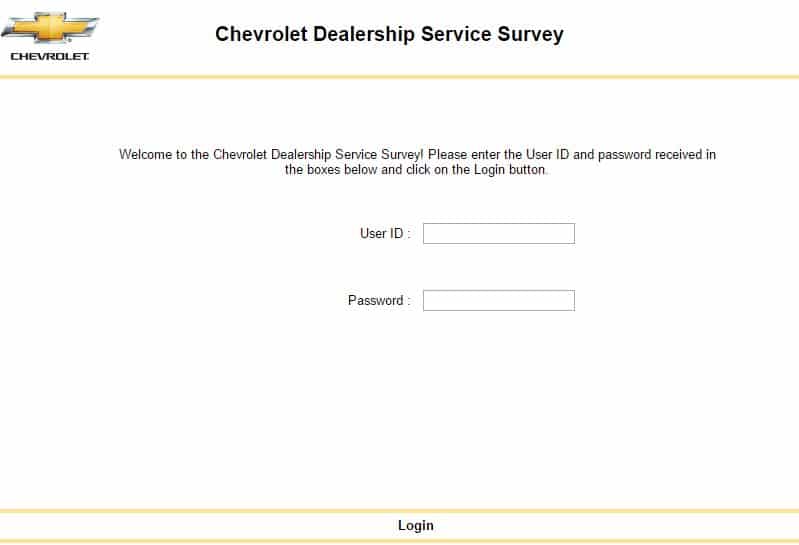 screenshot Chevrolet dealership survey