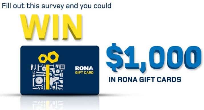 gift card customers can earn by filling out the Rona survey