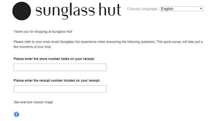 Sunglass Hut survey first page
