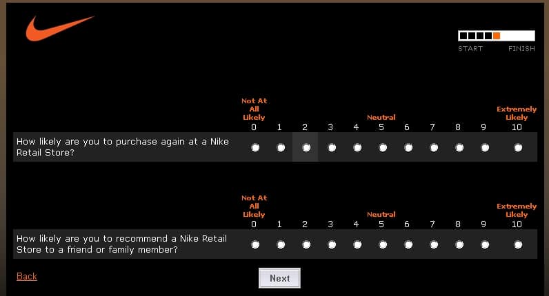 example of nike survey questions