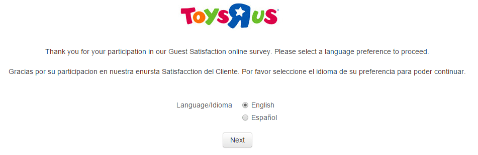 Toys R Us Survey page 1