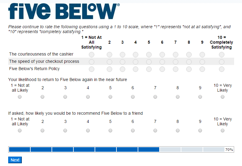 Five Below Survey Page 6