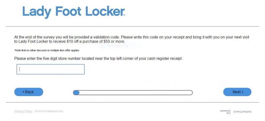 Lady foot locker survey screenshot 2