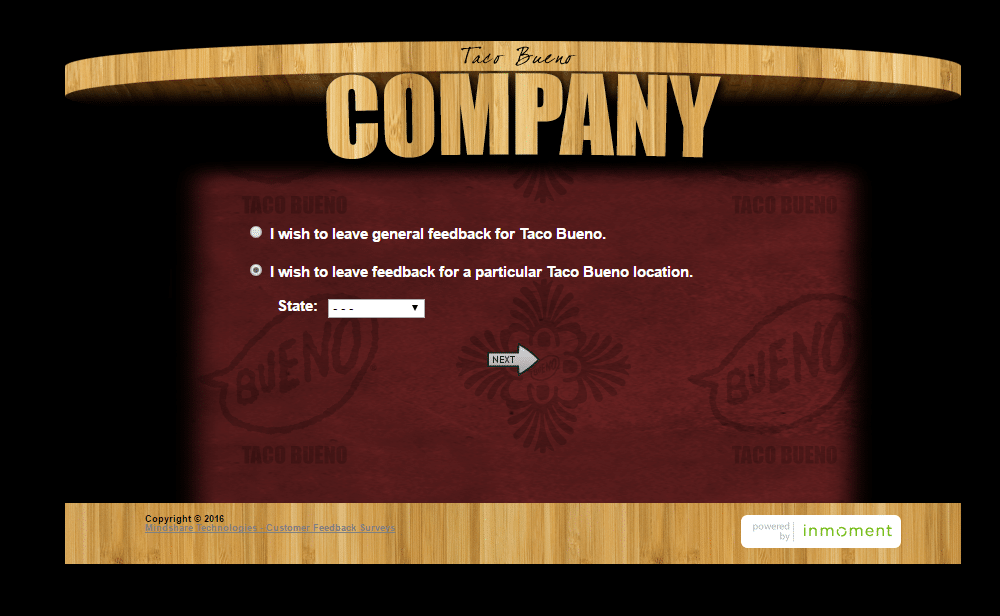 screenshot of taco bueno survey 