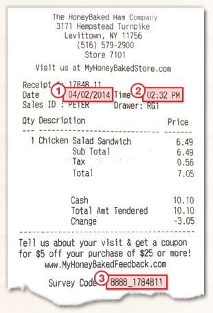 a receipt from honeybaked