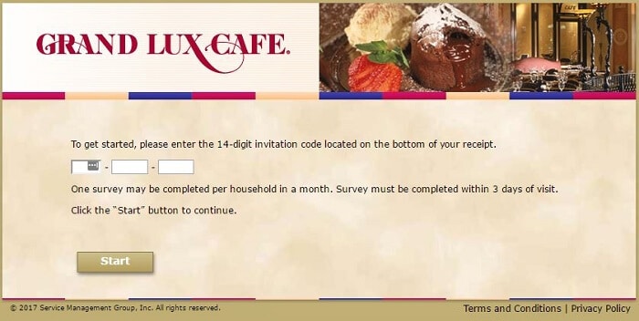 grand lux cafe survey screenshot